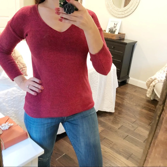 Old Navy Extra Small cranberry color hi lo sweater - Picture 3 of 5